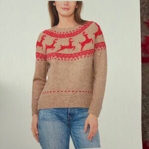 Vince Camuto Red and Tan Reindeer Sweater. XXL